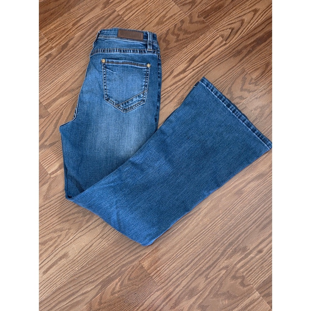 Rock & Roll Cowgirl‎ High Rise Trouser Jeans Blue Flare Wide Leg Button 30 x 34